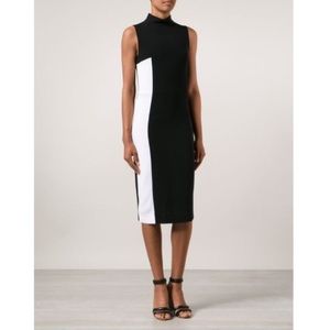 Tanya Taylor Lola Two-Tone Midi Dress Mock Neck